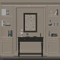 Built In Bookshelf With Decorative Items Wall Art And Storage Cabinets 3d model