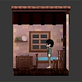Miniature Indoor Bedroom Scene With Little Boy Doll Bed Window And Brick Wall