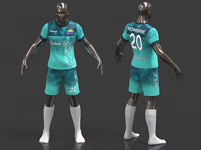 Turquoise Sports Clothes with Front Abacaxi Sol Pattern and Back NOMBRE 20 Number Design 3d model