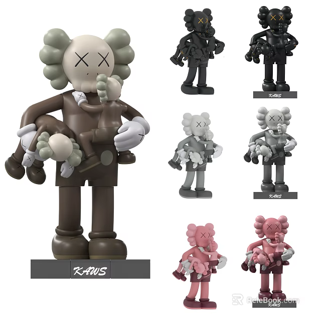 KAWS Collectible Dolls In Multiple Colors Holding Small Figures With XX Eyes Design 3d model 