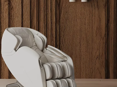 Luxury Modern Massage Chair With Comfortable White Leather Seats And Wooden Wall Background 3d model