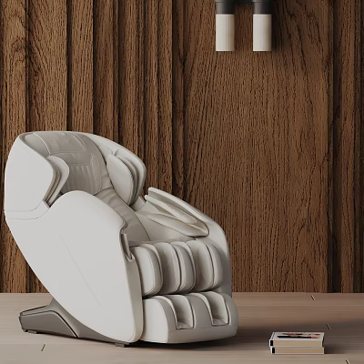 Luxury Modern Massage Chair With Comfortable White Leather Seats And Wooden Wall Background 3d model