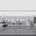 Modern Office Interior Design with Open Layout Large Windows City View Sleek Flooring and Bookshelves