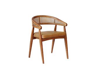 Nordic Middle Ancient Dining Chair Rattan-weaving Dining Chair Quiet Dining Chair Coffee Shop Restaurant Dining Chair 3d model