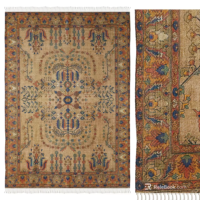 Vintage Square Rug With Floral Geometric Patterns And Multicolor Design For Living Room 3d model 