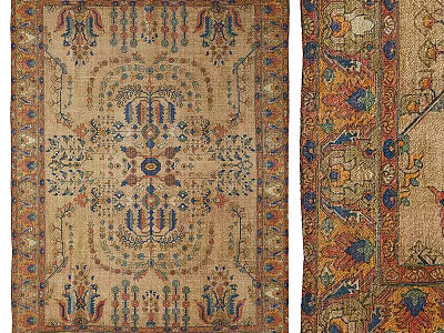 Vintage Square Rug With Floral Geometric Patterns And Multicolor Design For Living Room 3d model