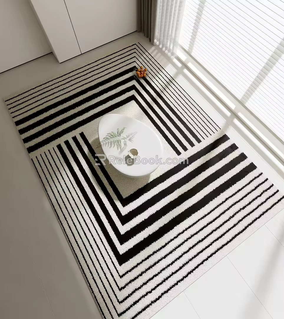 Modern Black and White Carpet Striped Carpet Fabric Carpet 3d model