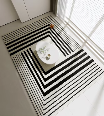 Modern Black and White Carpet Striped Carpet Fabric Carpet 3d model