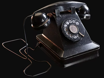 Vintage Black Telephone With Rotary Dial Classic Design And Corded Structure 3d model