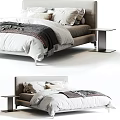 Modern Double Bed With Linen Bedding Gray Throw Blanket And Side Nightstand 3d model