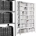 Office Desk Chair Combination With Metal Shelves And Black White Document Folders