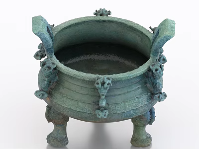 Vintage Bronze Cauldron Ornament Decor Set With Carved Animal Motifs And Three Legs 3d model