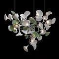 Modern Leaf Shaped Chandelier With White Green Petals And Hanging Lights
