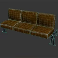 Modern Three Seat Public Chair With Brown Leather Surface And Metal Legs
