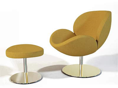 Modern Yellow Leisure Chair With Curved Design And Metal Base Ottoman 3d model