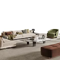 Modern Beige Sofa and Coffee Table Set with Green Armchair Brown Ottoman and Marble Top
