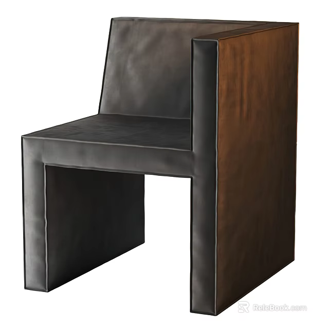Modern Minimalist Leisure Chair With Black Leather Seat And Brown Wooden Frame 3d model 