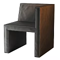 Modern Minimalist Leisure Chair With Black Leather Seat And Brown Wooden Frame