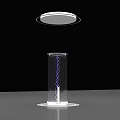 Transparent Cylinder With Base And Spiral Structure Inside And Floating Circular Object On Gray Surface