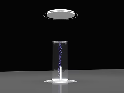 Transparent Cylinder With Base And Spiral Structure Inside And Floating Circular Object On Gray Surface 3d model