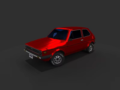 Vintage Red Small Hatchback Car With Black Windows And Wheels 3d model