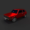 Vintage Red Small Hatchback Car With Black Windows And Wheels 3d model