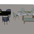 Modern Dining Table Set With Round Oval Rectangular Tables Chairs And Bench 3d model