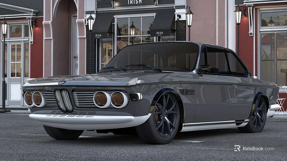 Vintage BMW Car Classic Design With Gray Exterior And Black Wheels On Street 3d model 