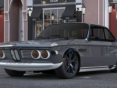 Vintage BMW Car Classic Design With Gray Exterior And Black Wheels On Street 3d model