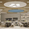 Spacious Reading Room Interior With Built in Bookshelves Wooden Tables And Chairs
