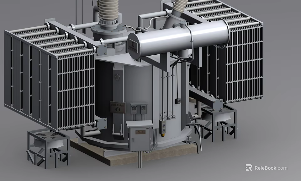 Electrical Industrial Equipment Featuring Cylindrical Design Metal Structure Radiator Fins And Control Panel 3d model 