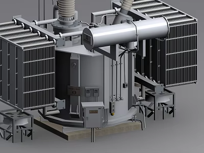 Electrical Industrial Equipment Featuring Cylindrical Design Metal Structure Radiator Fins And Control Panel 3d model