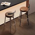 Modern Brown Upholstered Round Bar Stools With Backrest And Metal Footrest For Home Kitchen Counter