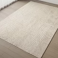 Square Carpet With Neutral Geometric Pattern And Woven Texture On Wooden Floor 3d model