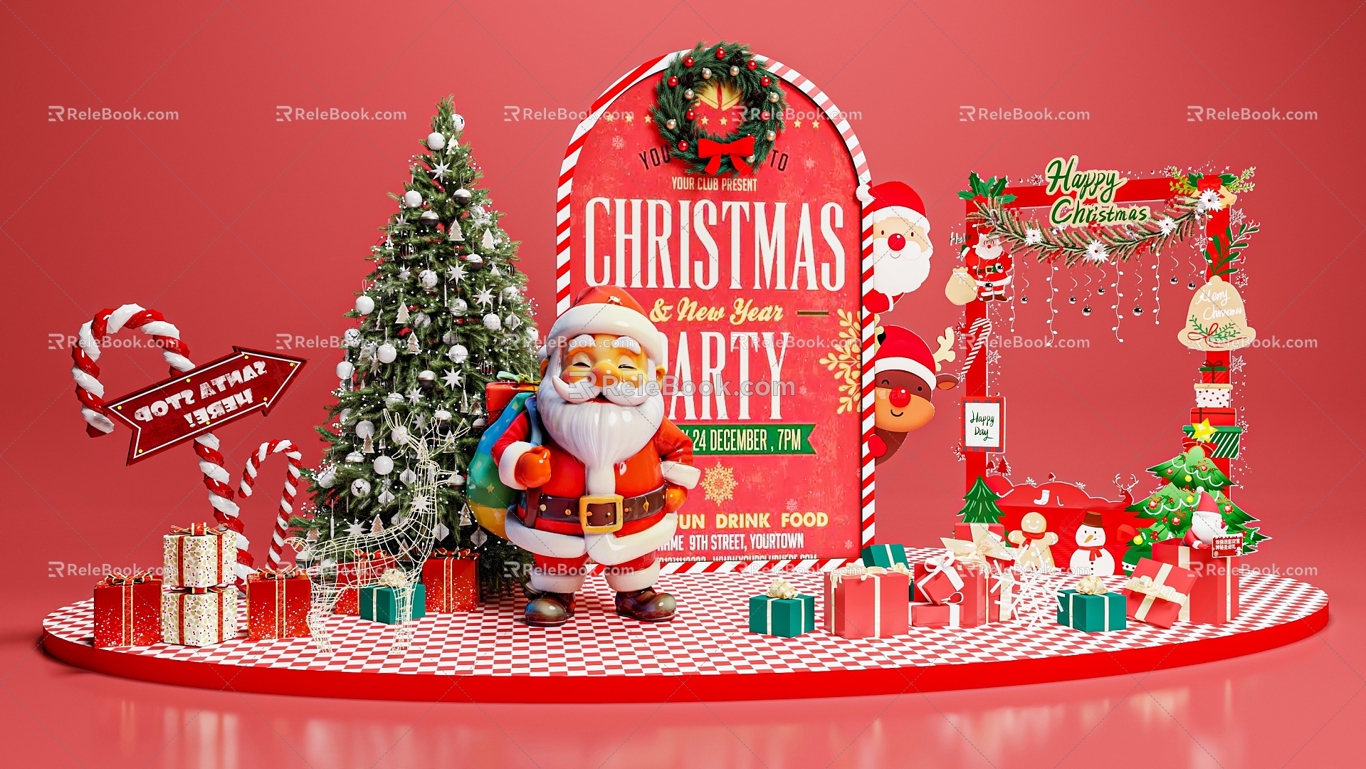 Modern Meichen Christmas Meichen Santa Claus Christmas Tree Shopping Mall Meichen Festival Meichen Online Celebrity Photo Card 3d model