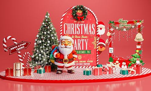 Modern Meichen Christmas Meichen Santa Claus Christmas Tree Shopping Mall Meichen Festival Meichen Online Celebrity Photo Card 3d model