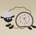 Decorative Round Wall Clock With Cartoon Black Sheep Design And White Wool 3d model