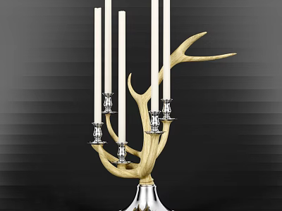 Decorative Antler Shaped Candelabra With Multiple White Candles And Silver Metal Base 3d model