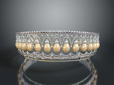 Elegant Silver Tiara with Pearls and Sparkling Rhinestones Intricate Filigree Design for Formal Attire 3d model