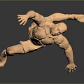 3D Rendered Orange Muscular Game And Movie Character In Kneeling Pose With Extended Arms