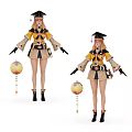 Game Movie Character Wearing Yellow Traditional Modern Outfit Graduation Cap and Lantern