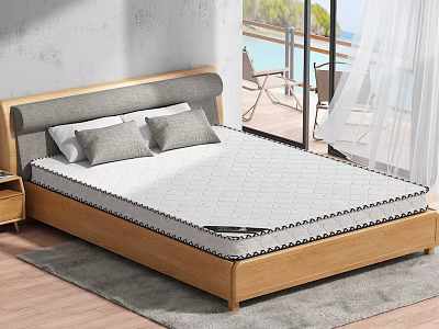 Elegant Bedroom Interior With Wooden Bed Frame Gray Headboard White Mattress And Pillows 3d model