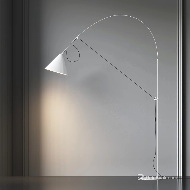 Modern Arc Floor Lamp With White Shade For Soft Living Room Lighting 3d model 