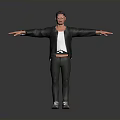 Man Wearing Cap Black Jacket White T Shirt Dark Pants Colorful Shoes With Arms Outstretched