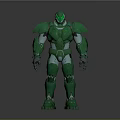 Green Armored Mech Warrior Game Movie Character In Standing Pose With Mechanical Armor Design
