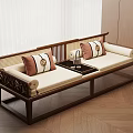 Elegant Chinese Luohan Bed With Wooden Frame Beige Cushions And Brown Pillows