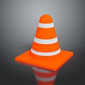 Orange Traffic Cone With White Stripes On Black Reflective Background 3d model