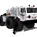 Large White Utility Vehicle With Big Tires And Person Standing Beside For Industrial Use