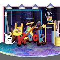Vibrant Rock Stage Design With Guitar ROCK Letters Lightning And Starry Background