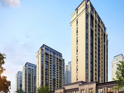 Modern Commercial Street With High Rise Buildings And Retail Stores 3d model